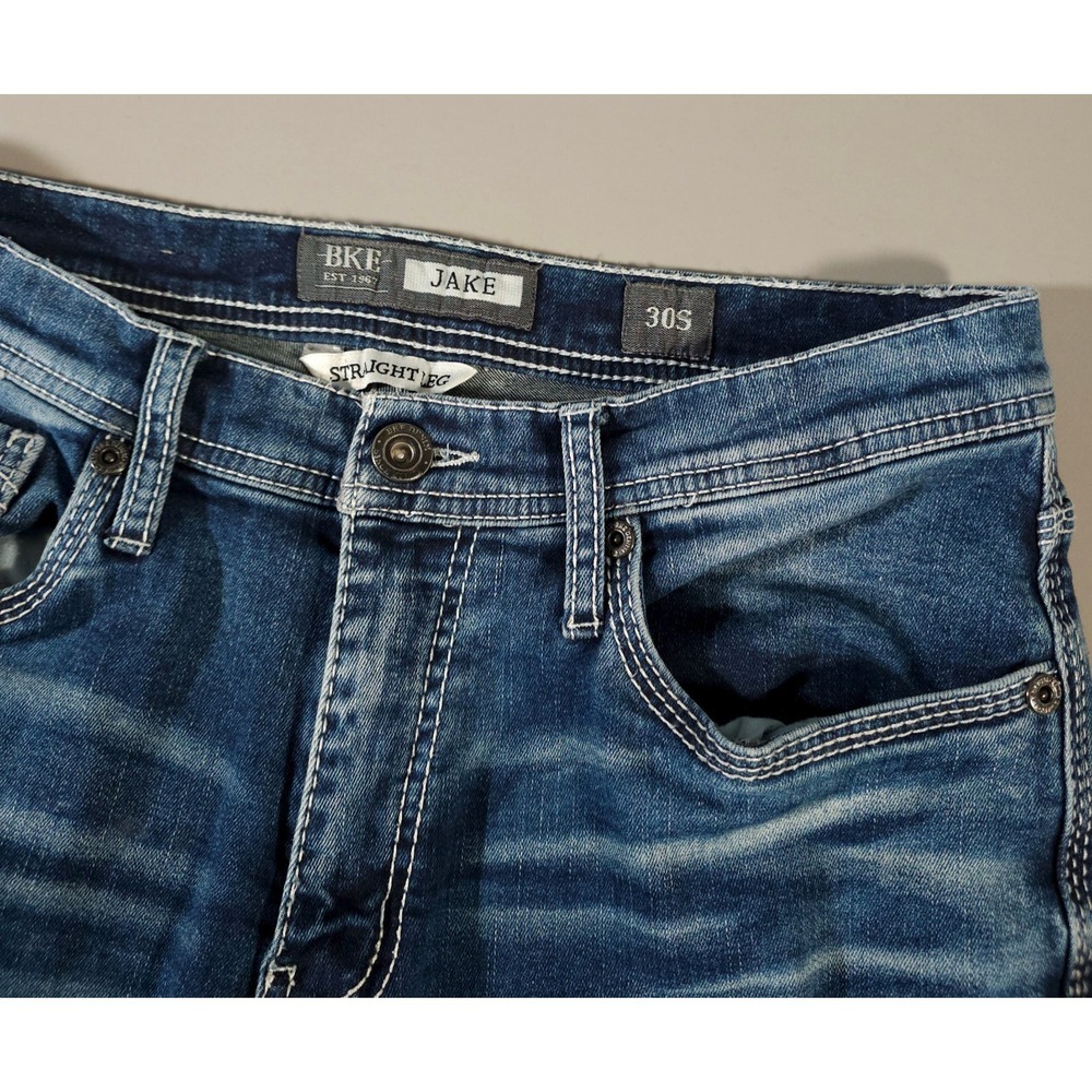 BKE Jake Jeans 30x29 Straight Leg Dark Blue Denim 30S Stretch Buckle Rock